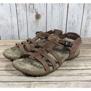 L.L. Bean Sandals Slingback Peep Toe Womens Size 8 Leather Comfort Brown EUC